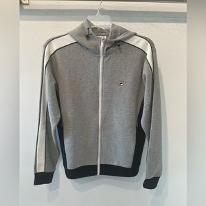 Fila Zip Up Grey, Black, and White Hoodie. Size Large.